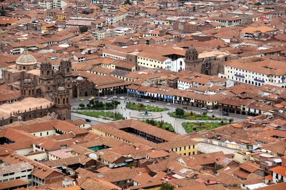 Cusco's Plaza de Armas from the Cristo Blanco